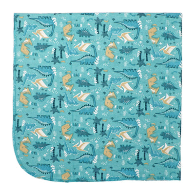 4 Pack Flannel Receiving Blankets: Teal Dinos